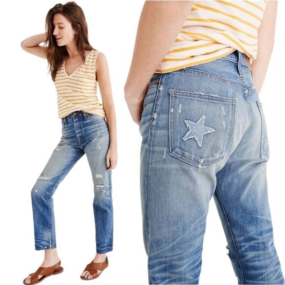 MADEWELL RIVET & THREAD High-Rise Slim Boyjeans Star Patch - Size 26 - Picture 1 of 14